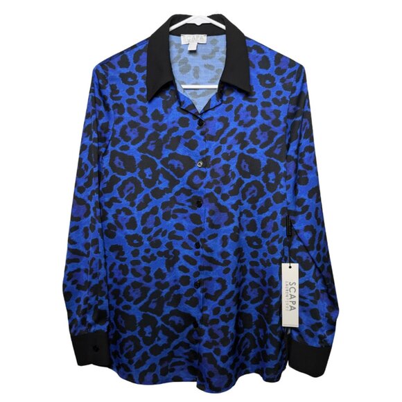 Scapa Lauren Perre Duchessa XS Royal Blue Black Animal Print Shirt NWT - Picture 1 of 16